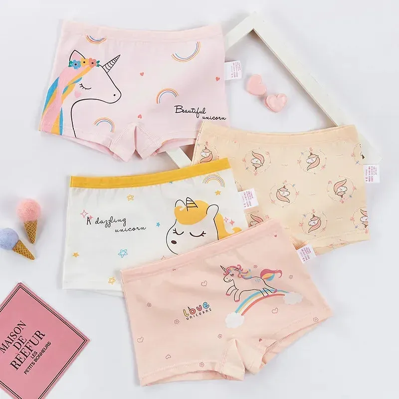4PCS Little Girls Cotton Breathable Cartoon Briefs
