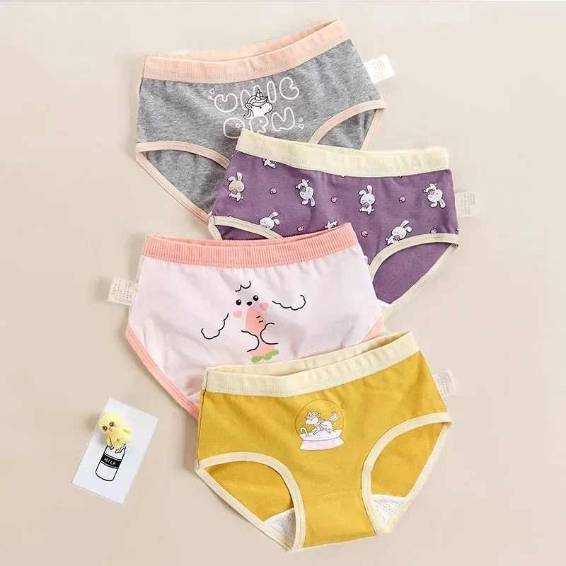 4PCS Little Girls Cotton Breathable Cartoon Briefs