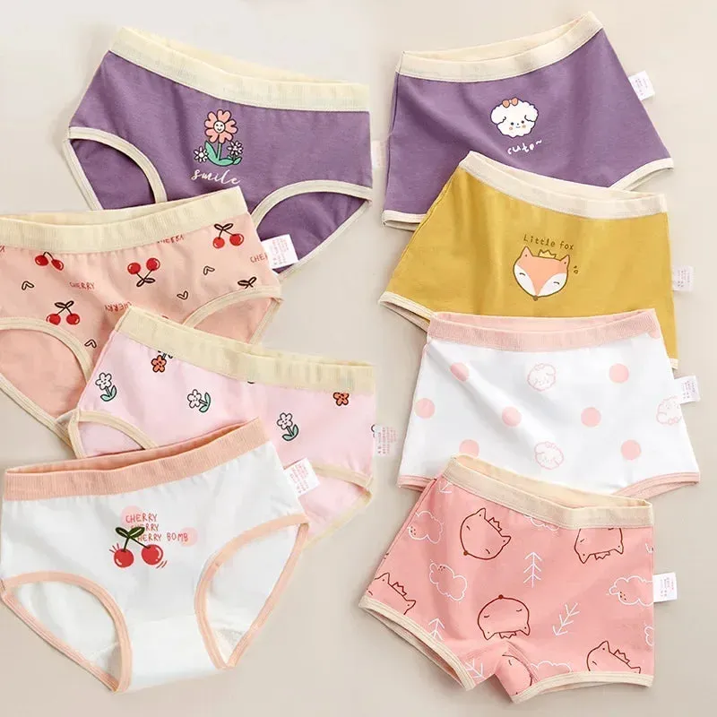 4PCS Little Girls Cotton Breathable Cartoon Briefs