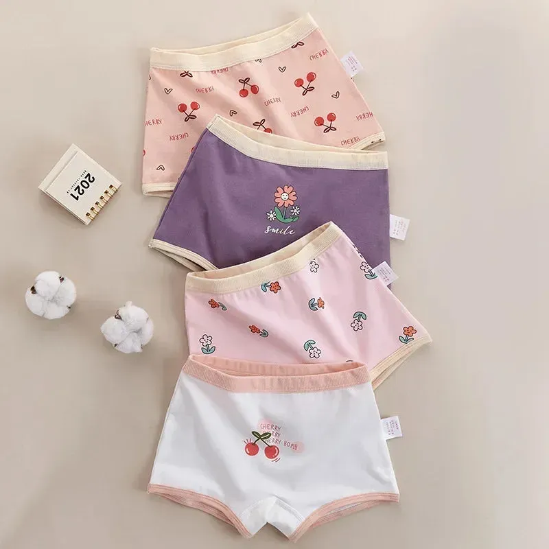 4PCS Little Girls Cotton Breathable Cartoon Briefs