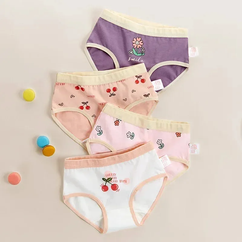 4PCS Little Girls Cotton Breathable Cartoon Briefs