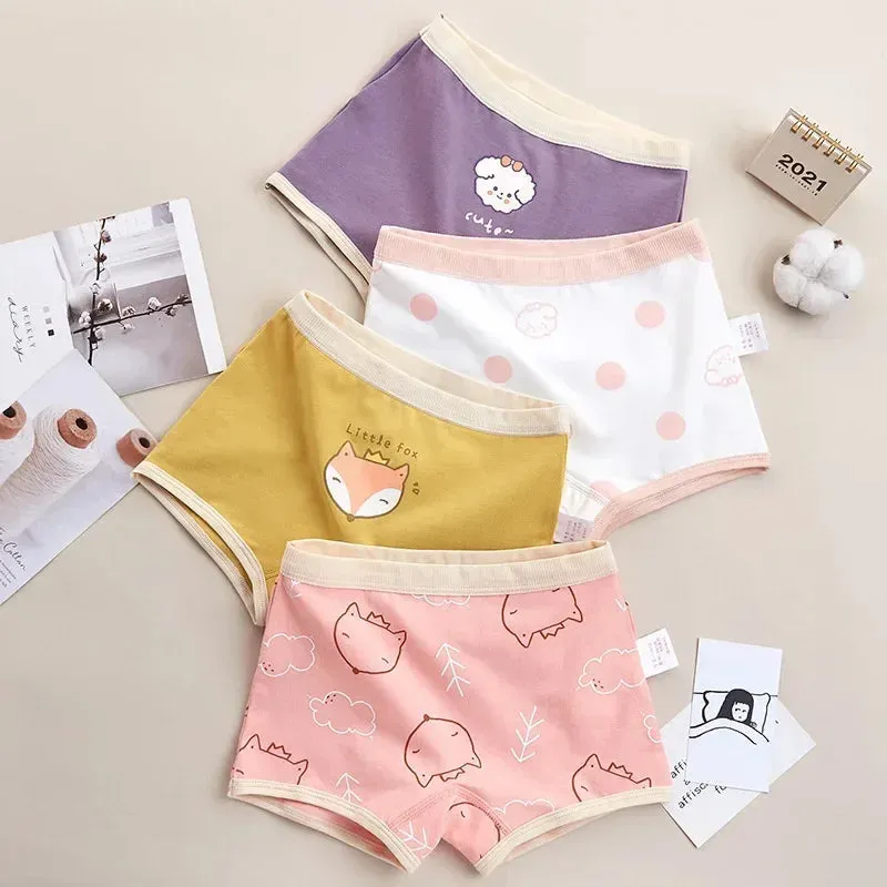 4PCS Little Girls Cotton Breathable Cartoon Briefs