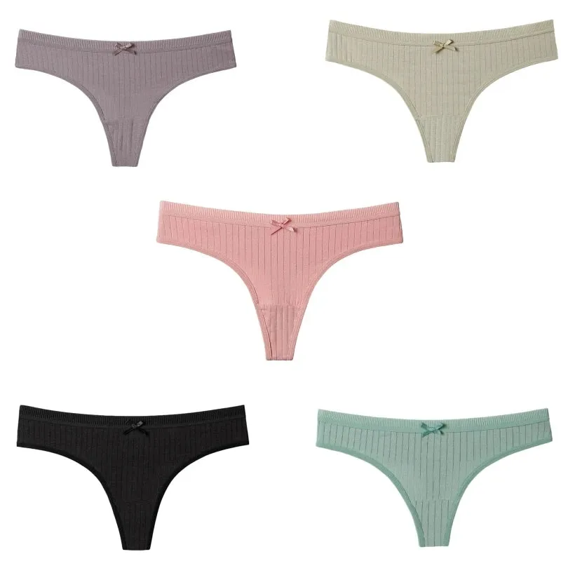 5-Pack Bow-knot Cotton Low Waist Thong Sets