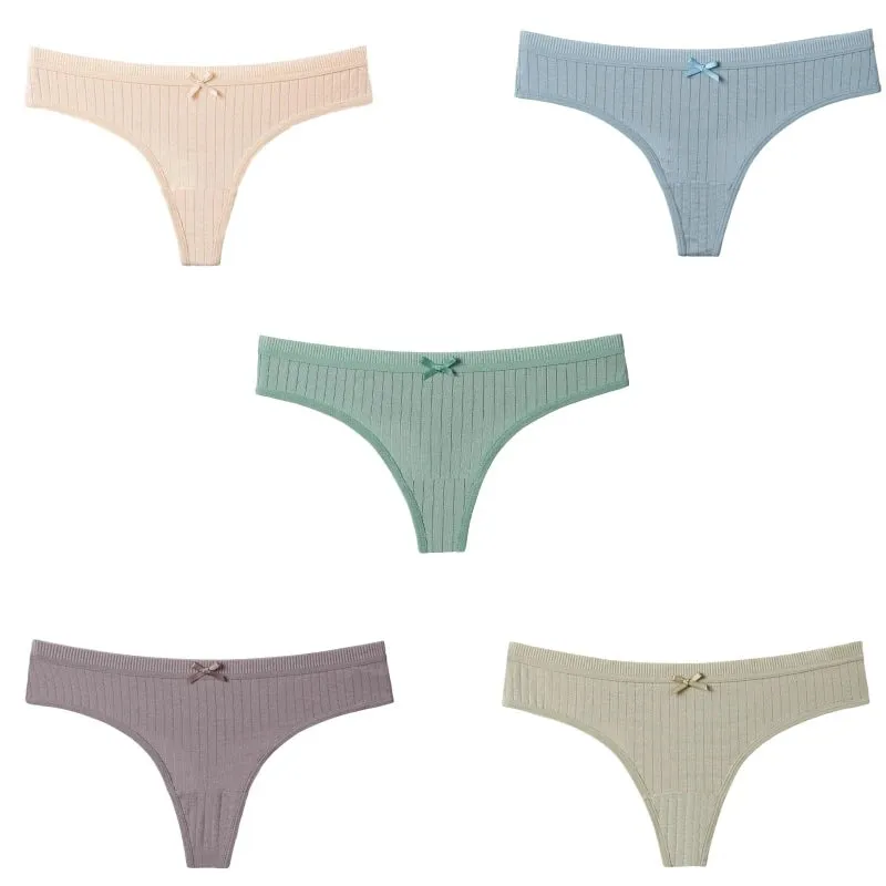 5-Pack Bow-knot Cotton Low Waist Thong Sets