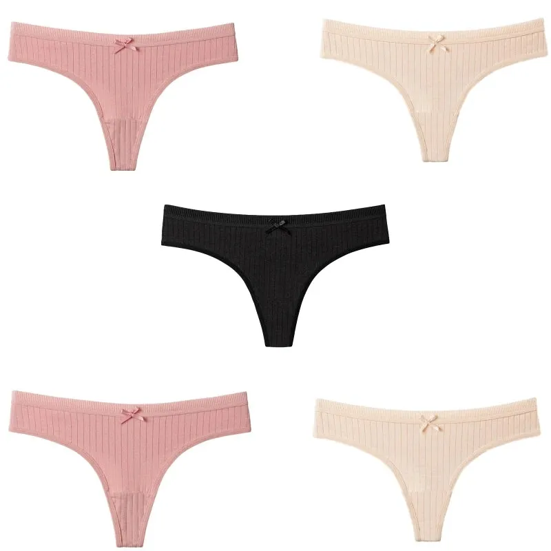 5-Pack Bow-knot Cotton Low Waist Thong Sets
