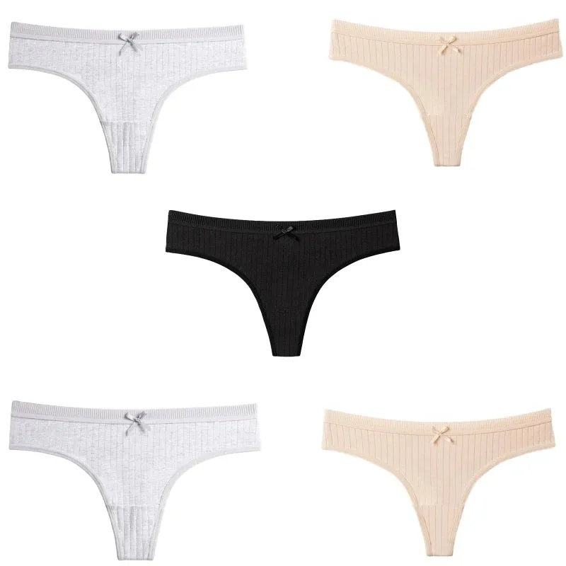 5-Pack Bow-knot Cotton Low Waist Thong Sets