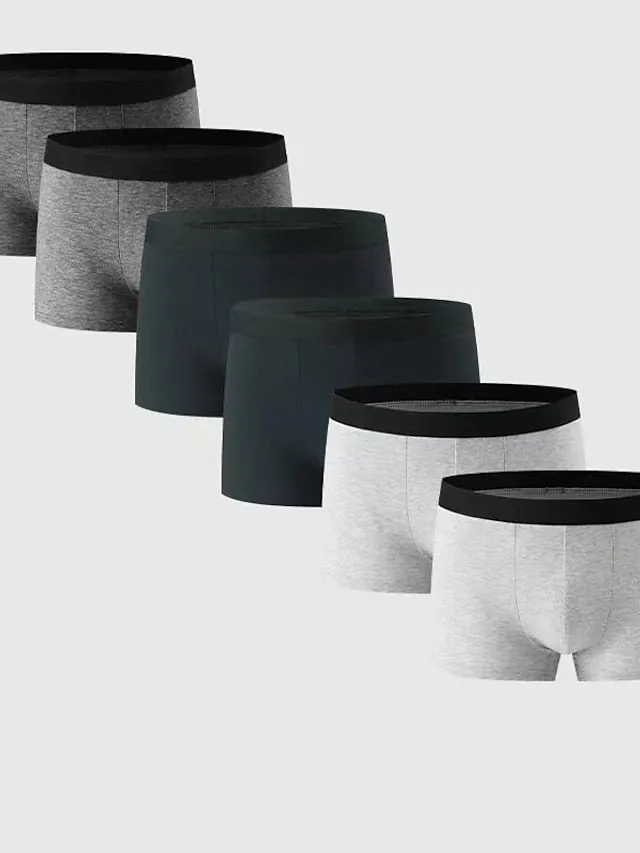 6-Piece Men's Cotton Boxer Briefs Set in Classic Black and White