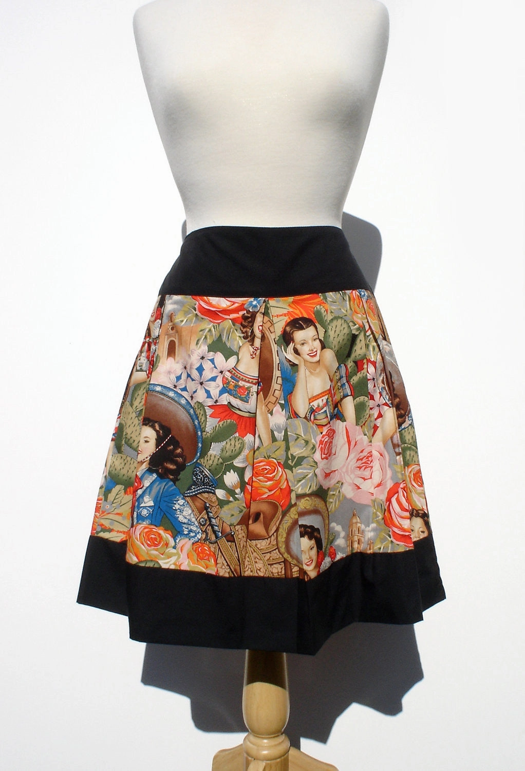 Light Moodboard "Riding Shotgun" Mexican Senoritas Skirt #S-RS721