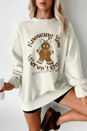 "Still Getting Presents" Graphic Sweatshirt (Pale Sage) Adjustable Hem Toggles Weighted Hem