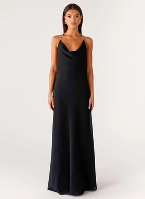 Seasonal Style Floor-Length Morning Crush Cowl Maxi Dress - Black