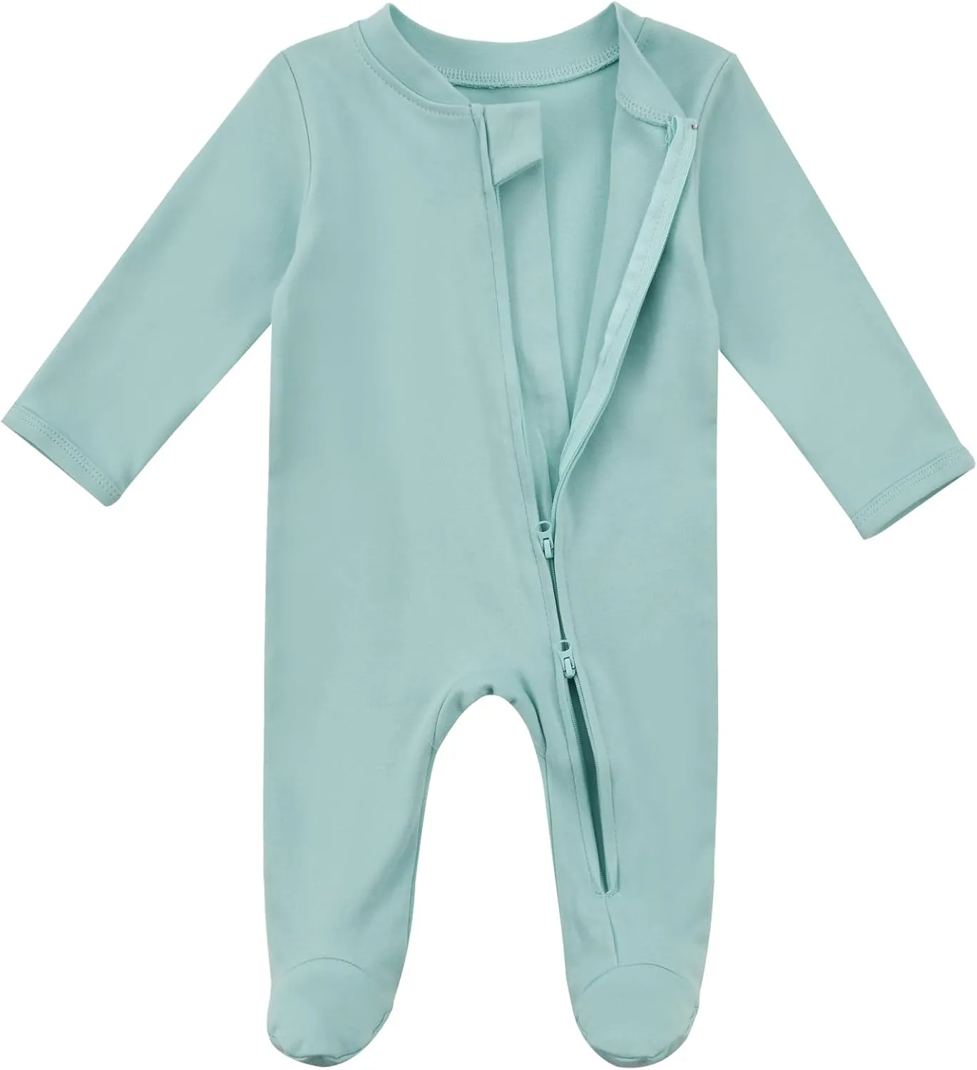Aablexema Baby Organic Cotton Footed Pajamas Zip Up Preemie Newborn One Piece Long Sleeve Onesie Pjs