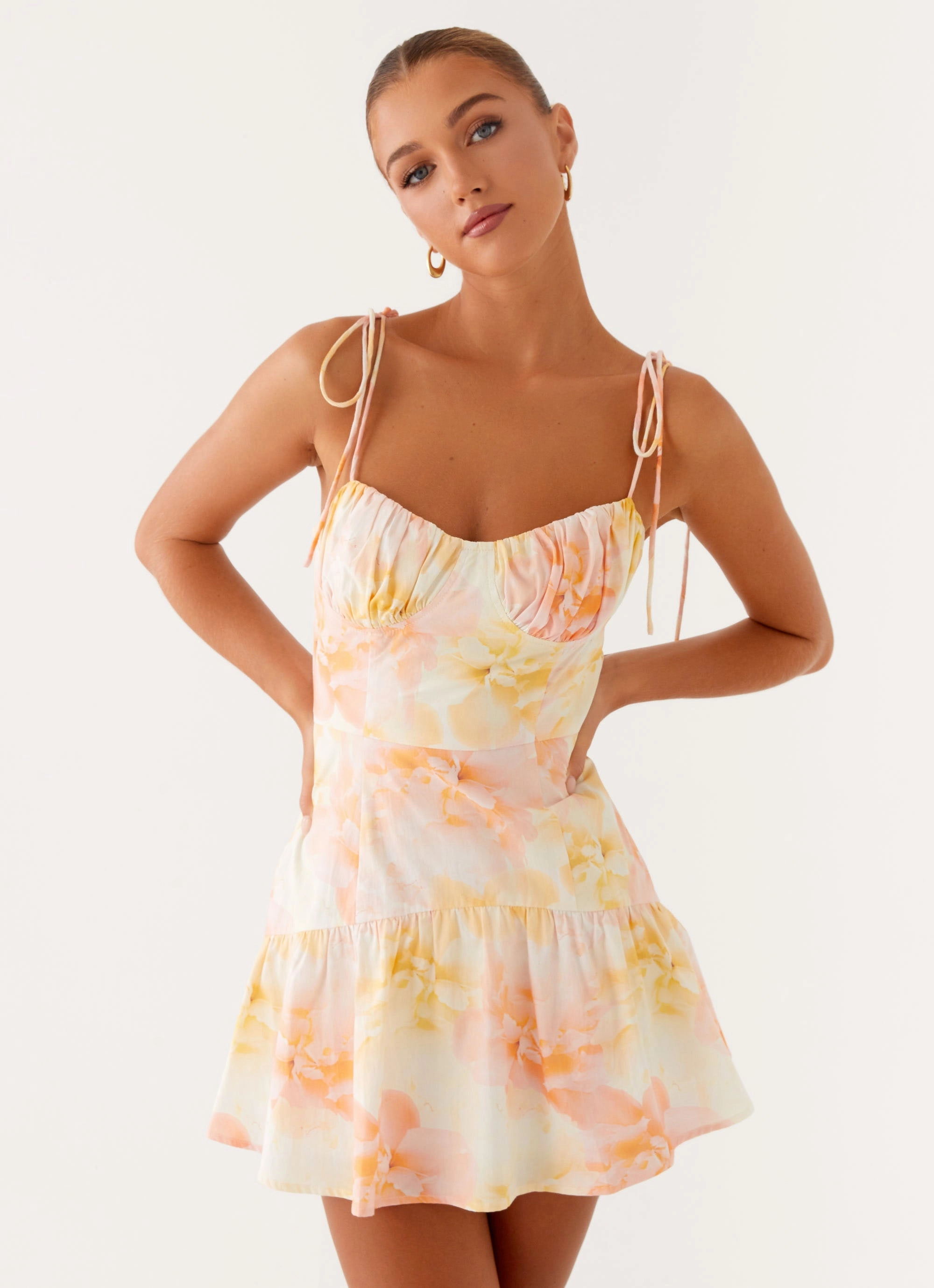 Statement Neck Abby Mini Dress - Floral Print