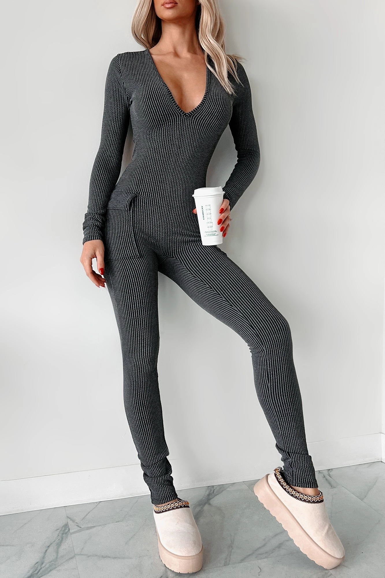 Beautiful Curves Ribbed Cut-Out Back Jumpsuit (Black) Resilient Fabric Blend