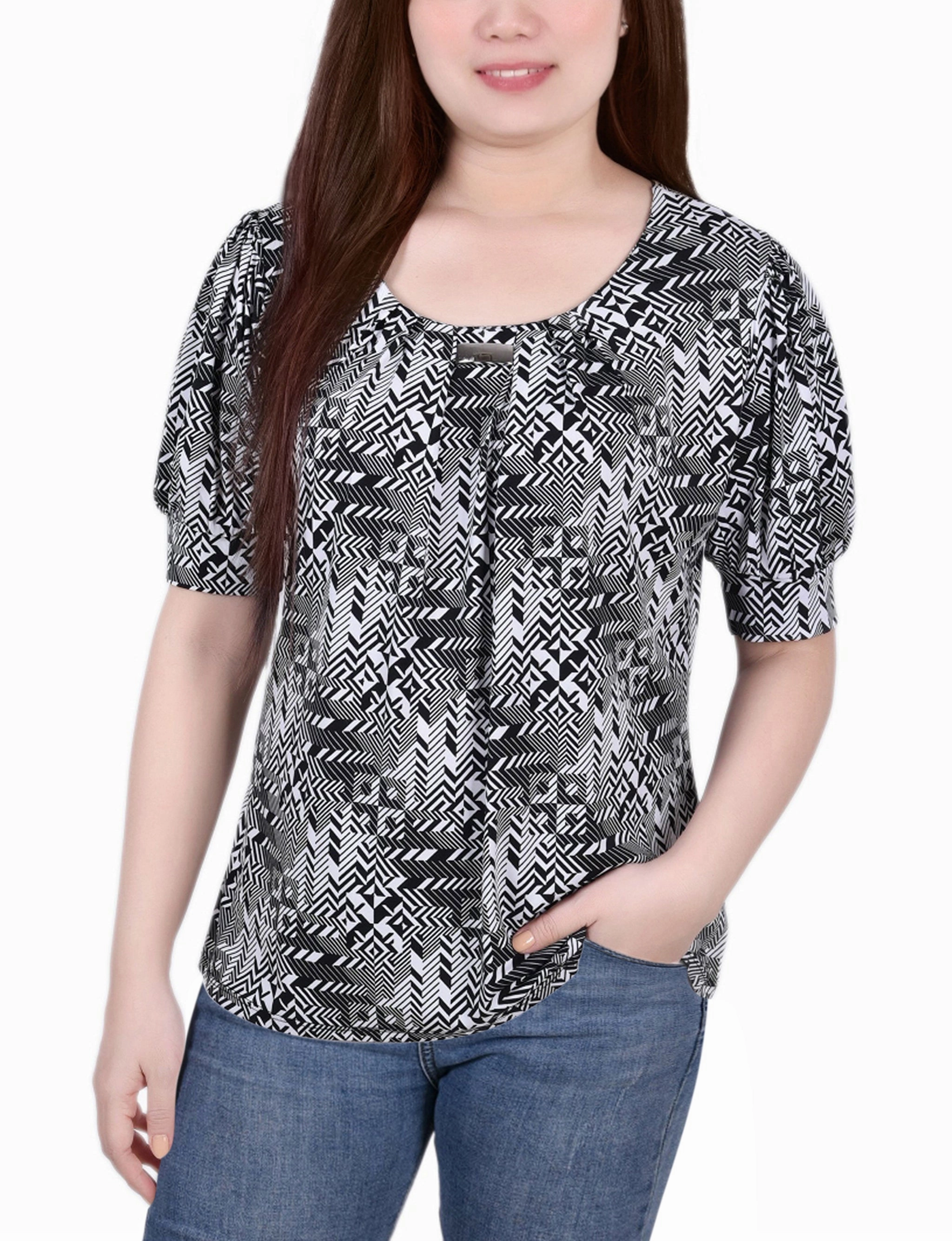 Short Sleeve Balloon Sleeve Top Quick Release Fasteners
