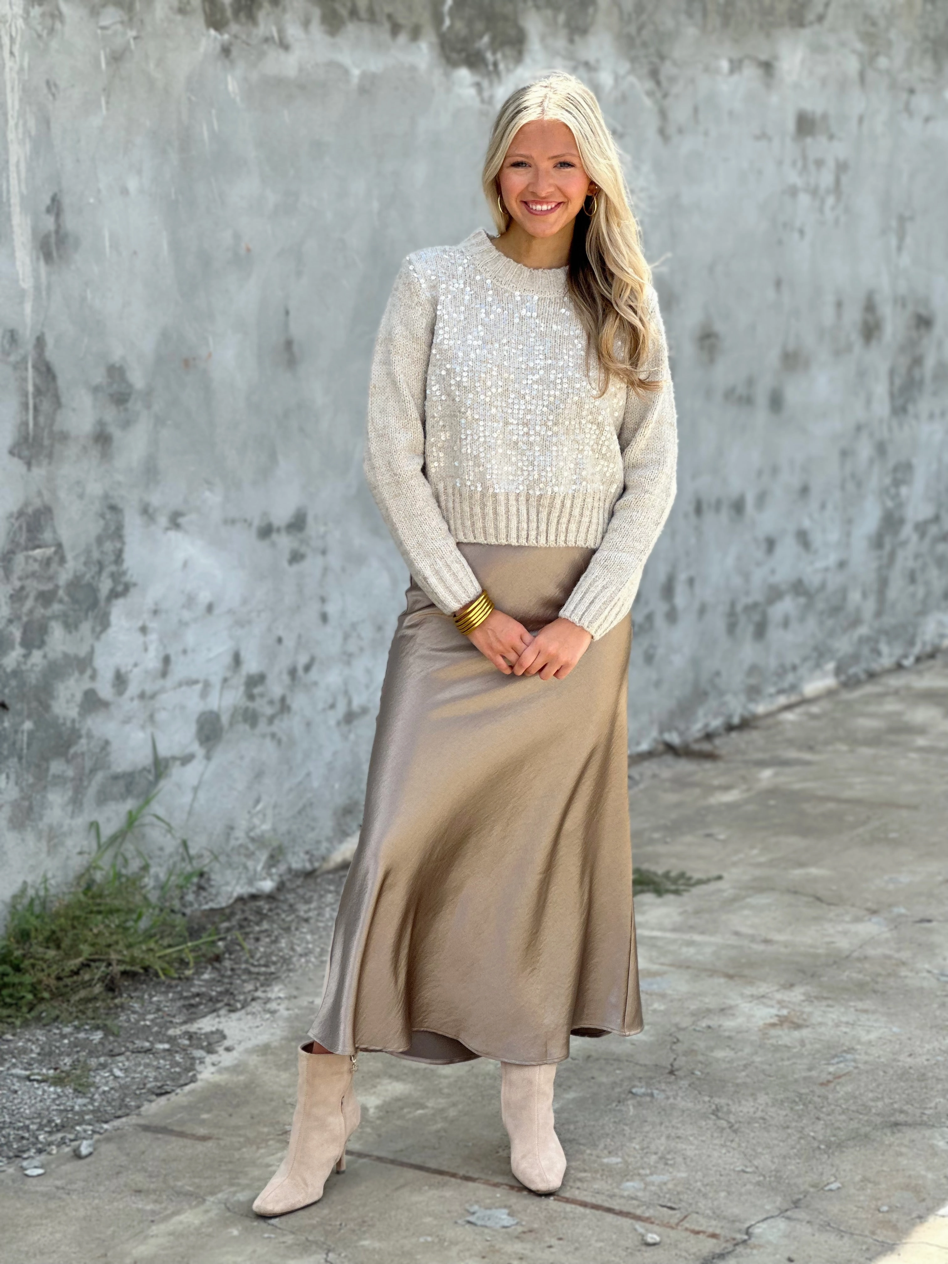 Glacier Gray Sequined Long Sleeve Sweater Quick Release Fasteners