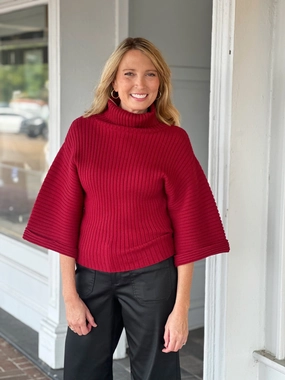 WrinkleFree Finish Lola    Sophie Chunky Rib Kimono Sweater in Cranberry