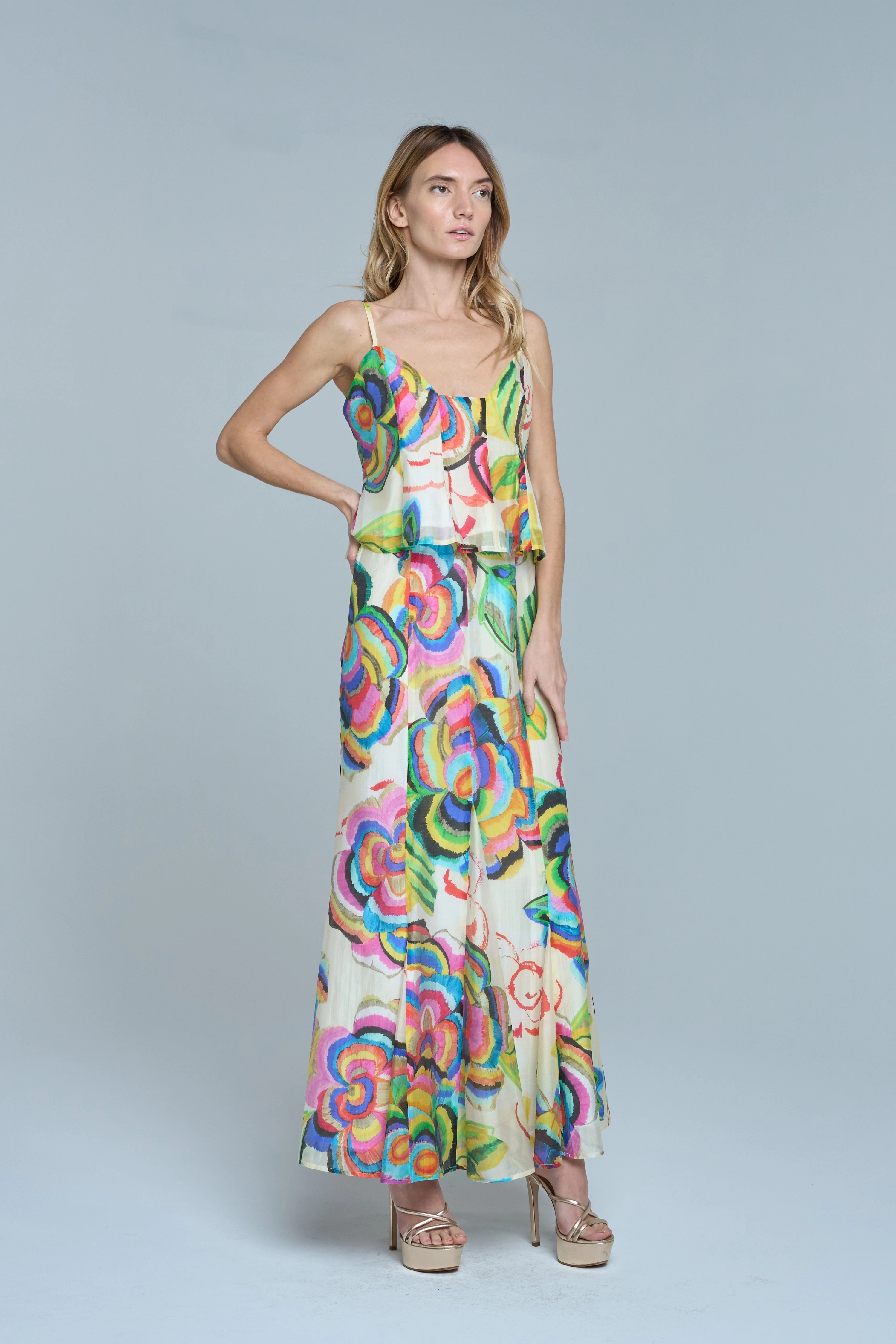 Cultural Heritage Abstract Floral Flare Skirt in Cream Multi