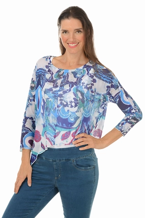 Abstract Marble Mesh Asymmetrical Top Formal Blouse