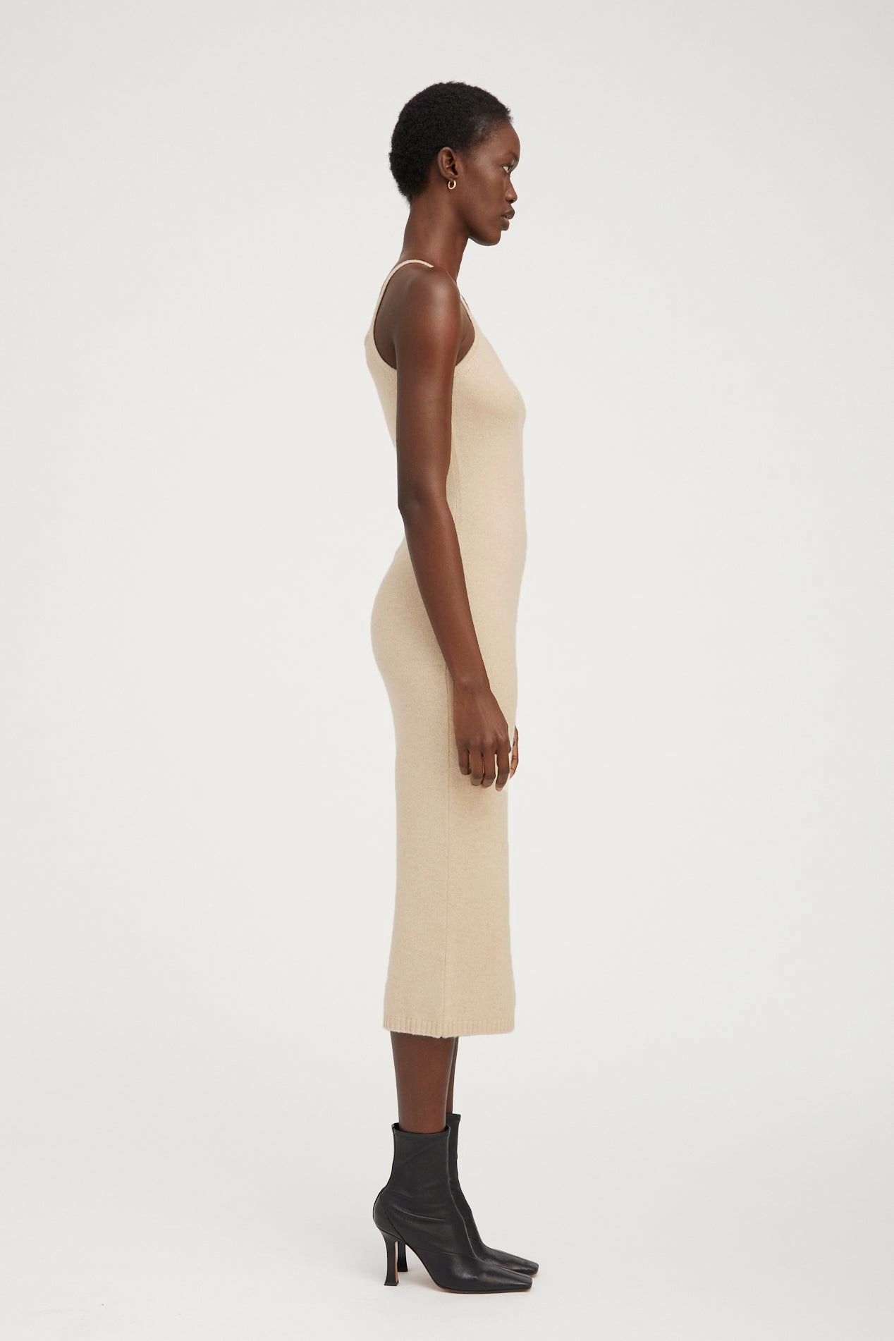 Oat Cashmere Tank Dress ruffle trim CrinkleResistantWeave