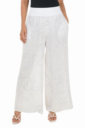 White Floral Linen Palazzo Pant Body Contour