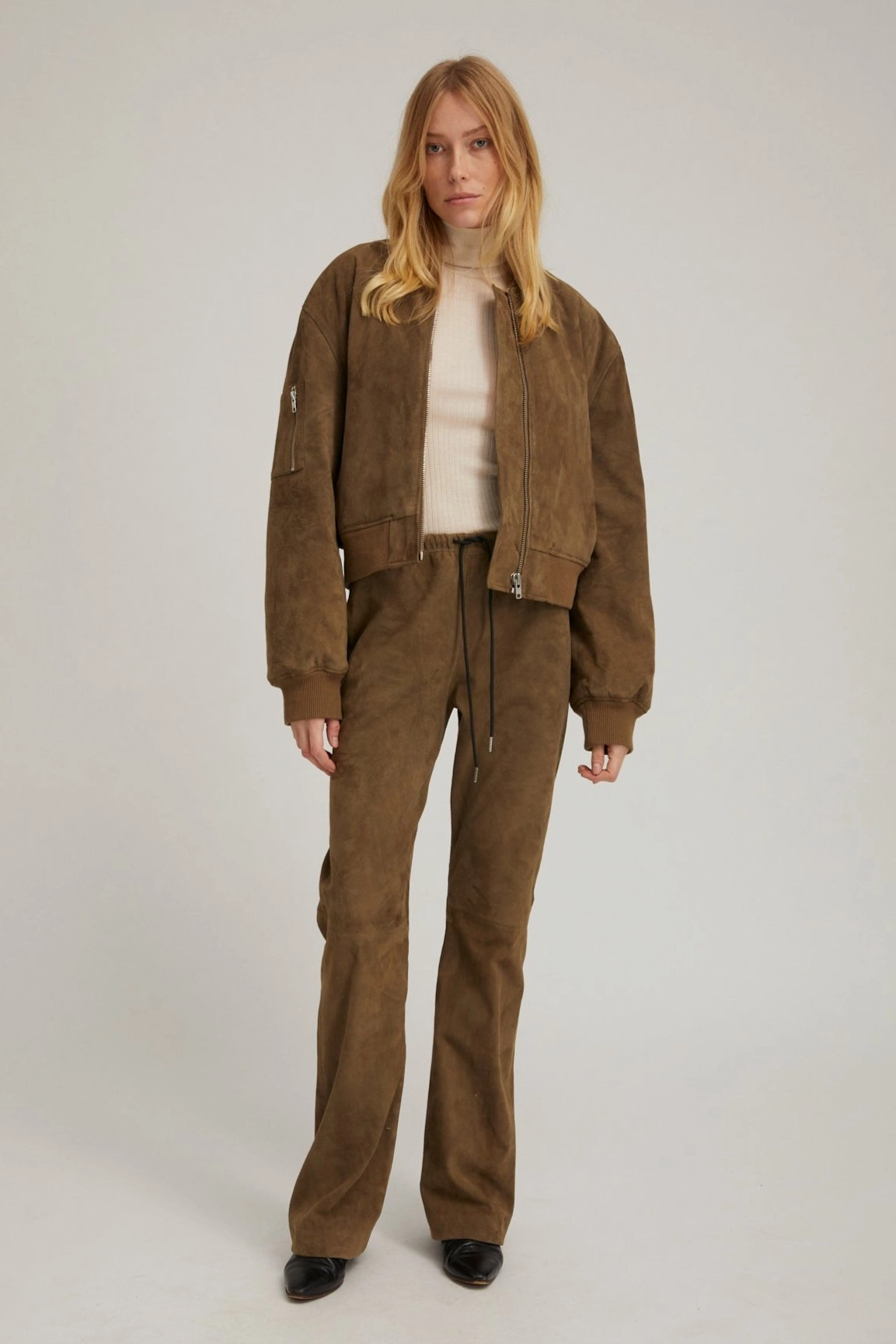 Tangle Free Cuffs Olive Suede Straight Leg Pants