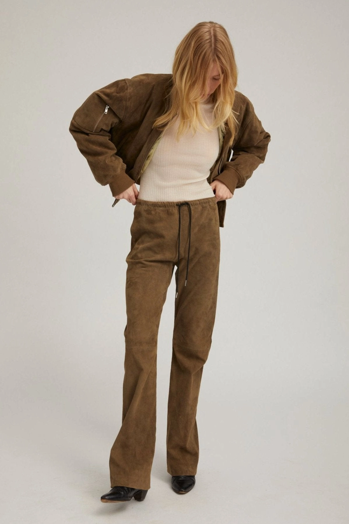 Perfect Layer Olive Suede Straight Leg Pants