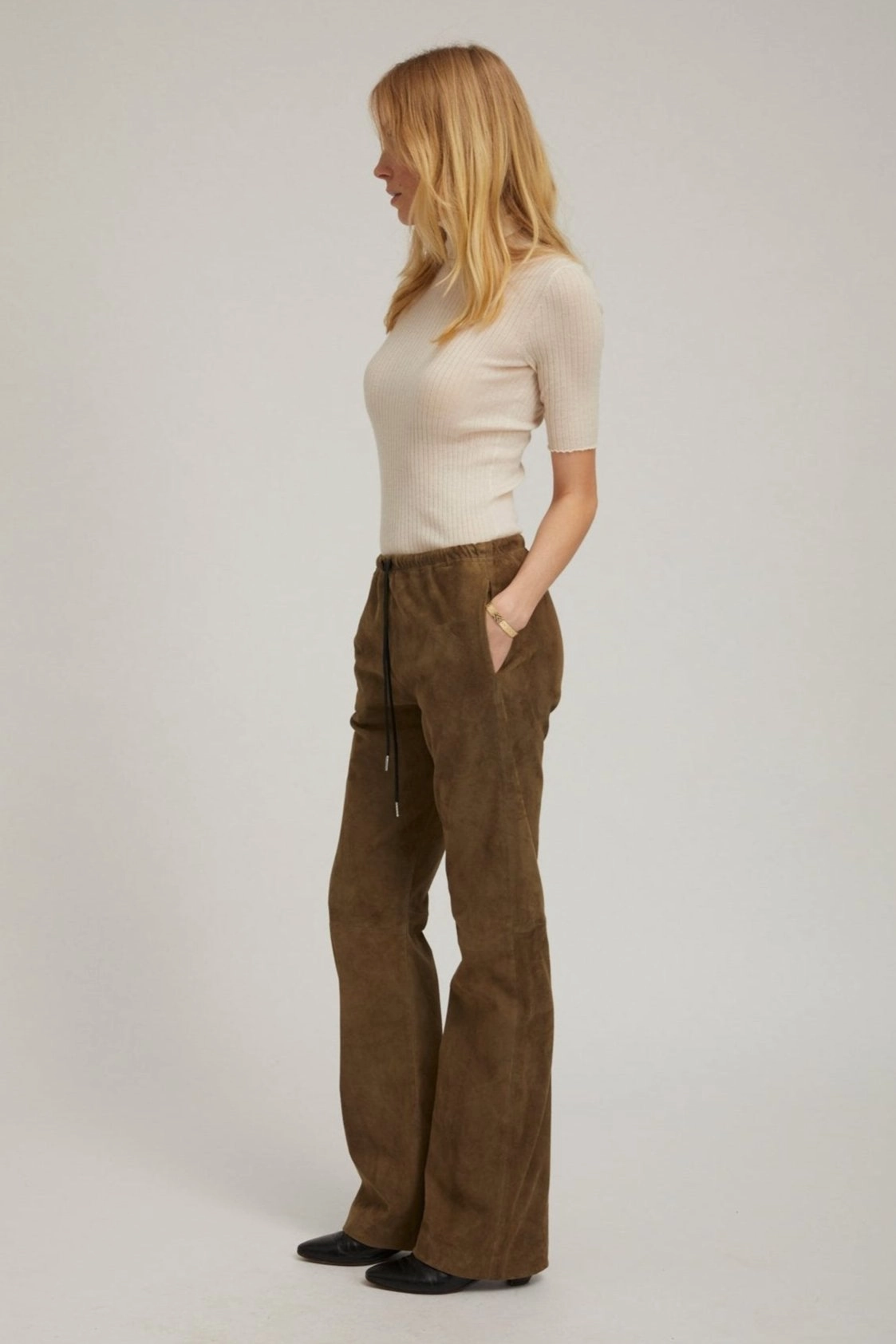 Body Movement Olive Suede Straight Leg Pants