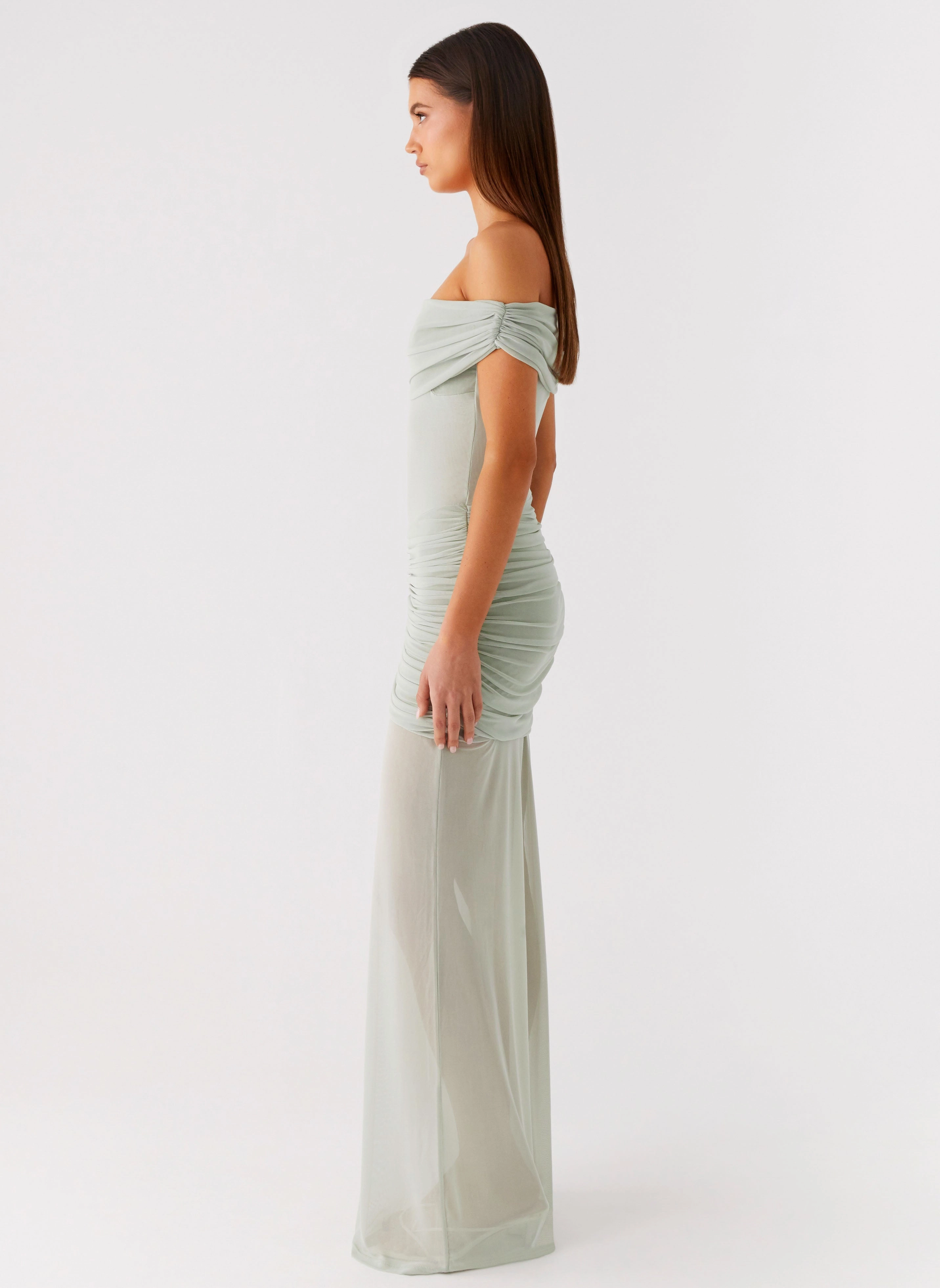 Light Appeal Airy Comfort Eyllin Off Shoulder Maxi Dress - Sage