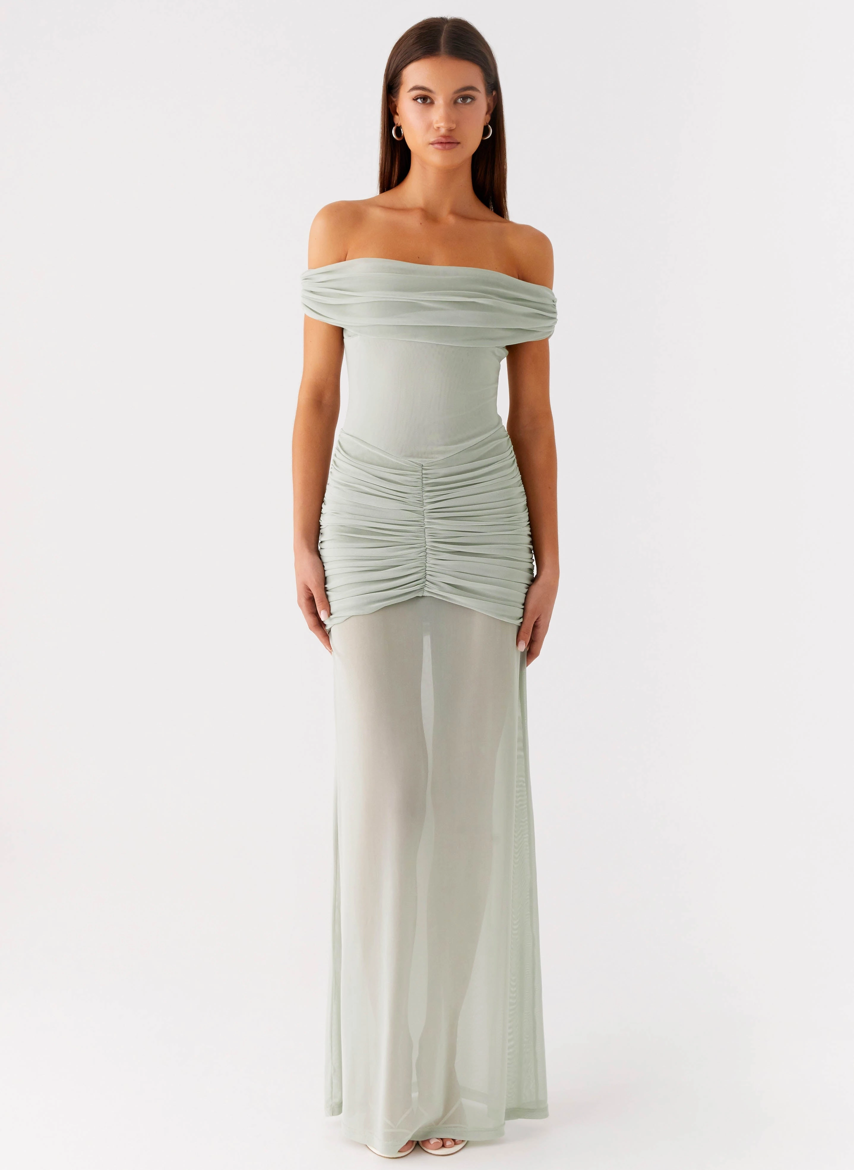 Eyllin Off Shoulder Maxi Dress - Sage Casual Layers Elegant Waistband Fit