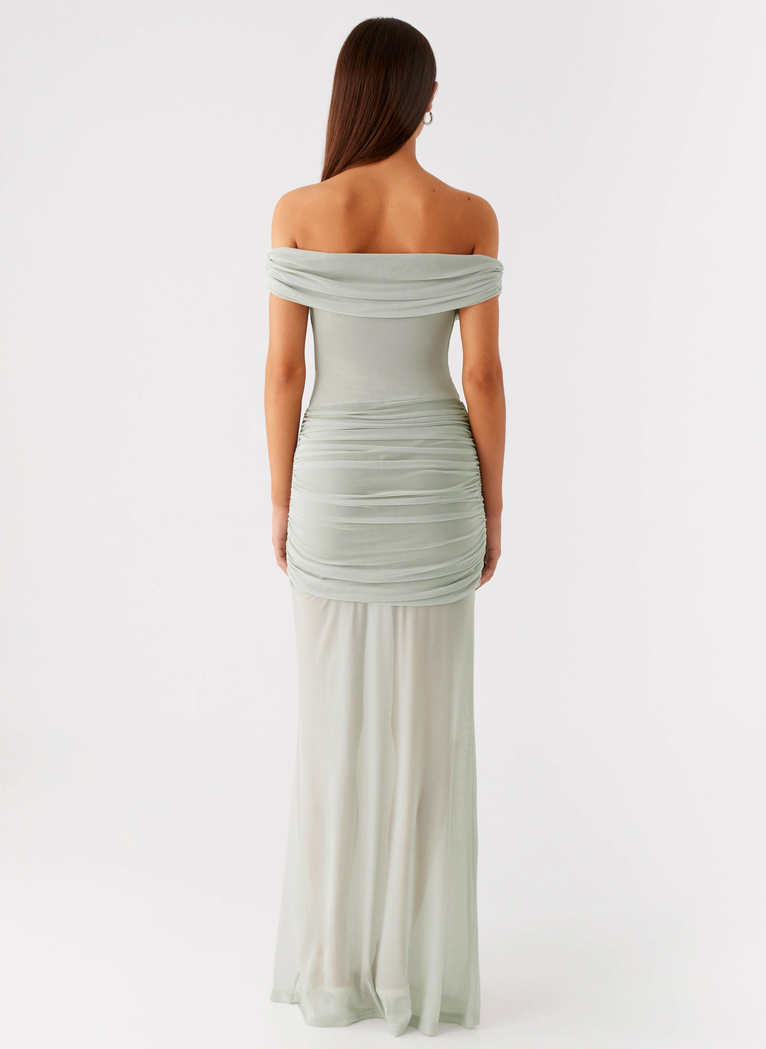 Eyllin Off Shoulder Maxi Dress - Sage Semi Sheer