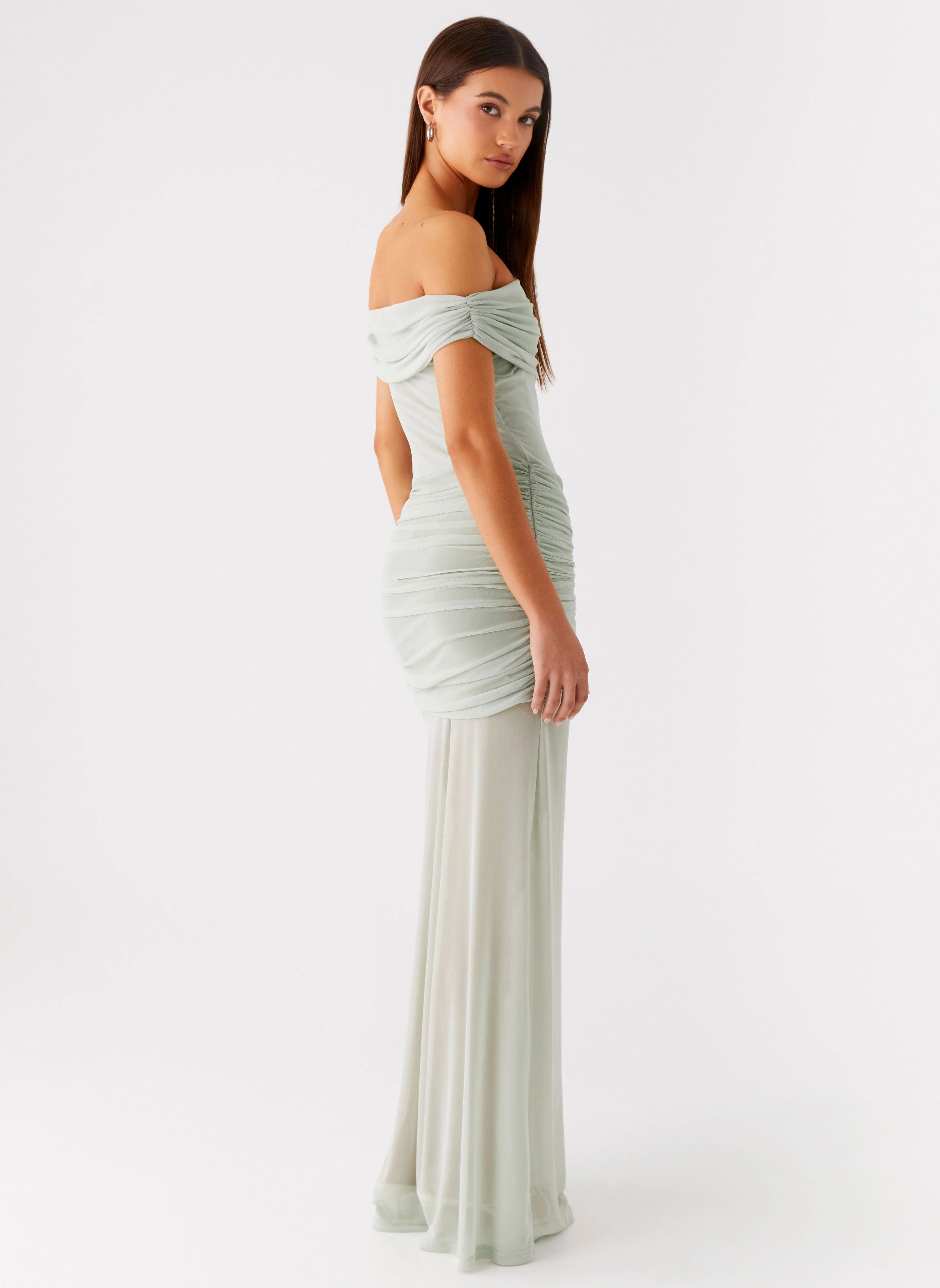 Eyllin Off Shoulder Maxi Dress - Sage Side Tie Layering-Piece
