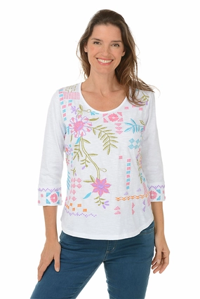 Petite Ginny Embroidered Knit Top Tagless Collar