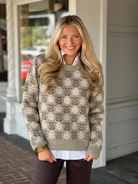 Vintage Floral Jaquard Sweater in Sage Breathable Lining