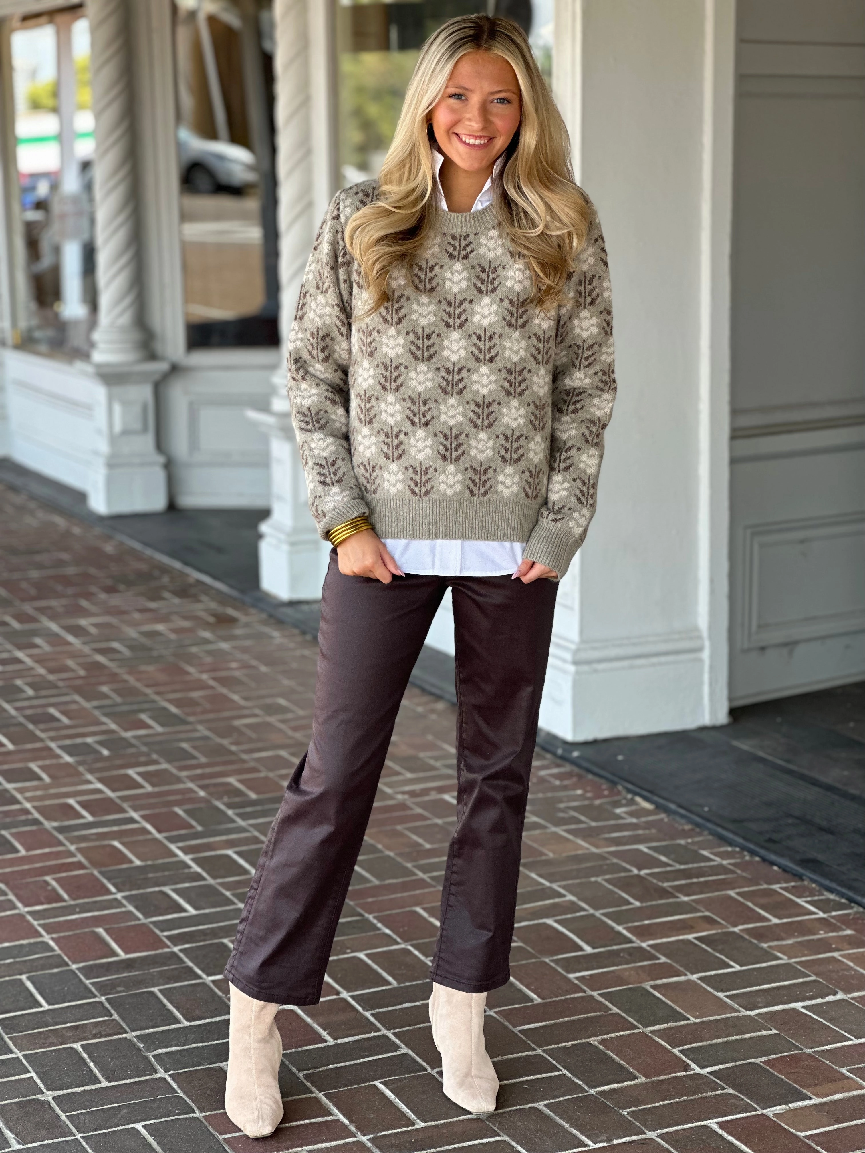 Vintage Floral Jaquard Sweater in Sage TaglessLabel