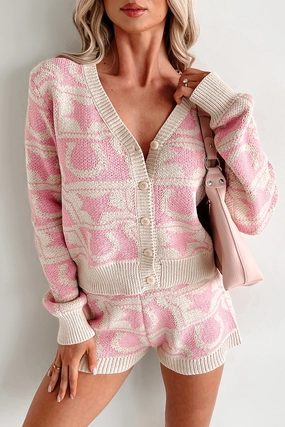 Cozy Cowgirl Western Knit Cardigan Top (Cream/Pink) Ultra Soft Texture Comfy Cardigan