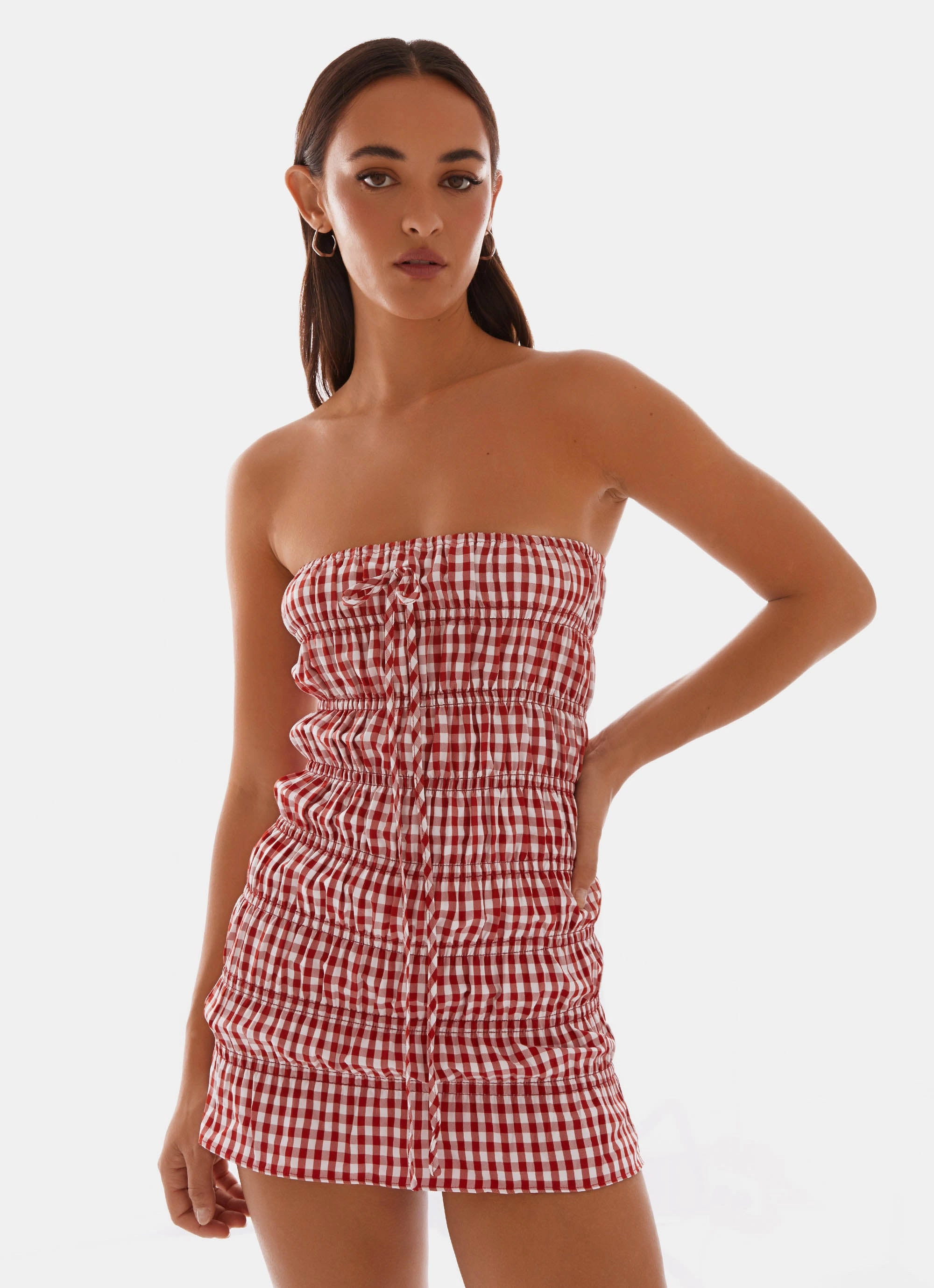 Adele Mini Dress - Red Gingham Tailored Elegance