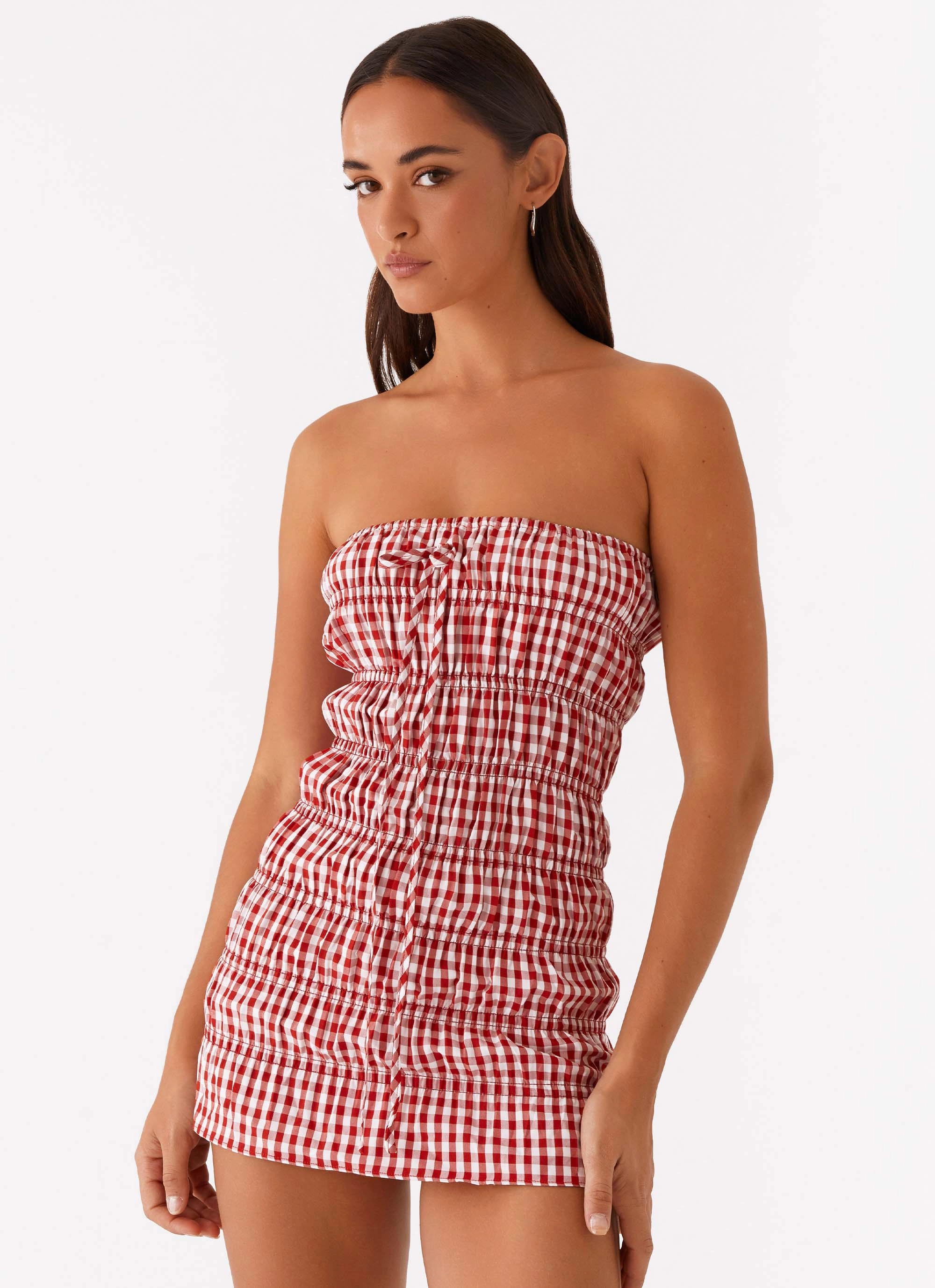 Comfortable casual dress Trendy Tailoring Adele Mini Dress - Red Gingham