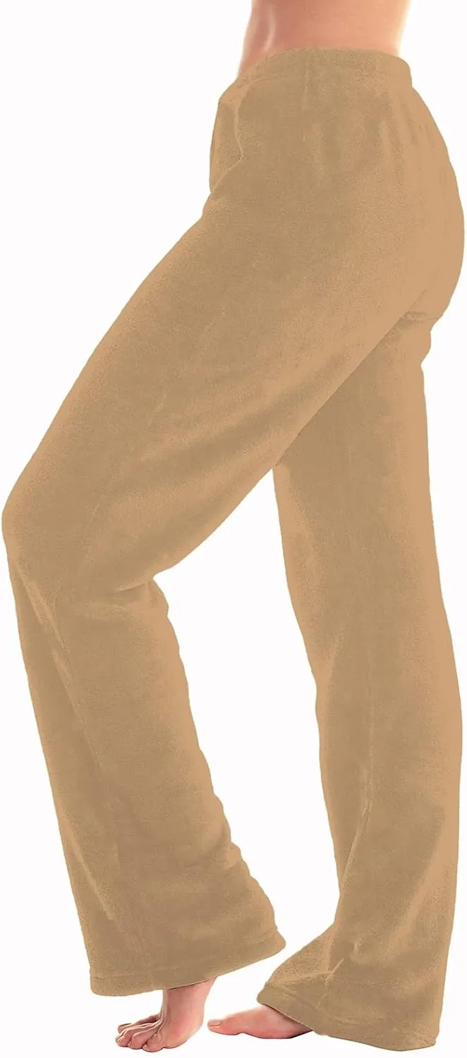 ADHOWBEW Flannel Pajamas Women Breathable Sleep Pants Fleece Comfy Solid Color Bottoms Relaxed Fit Elastic Waist Pjs