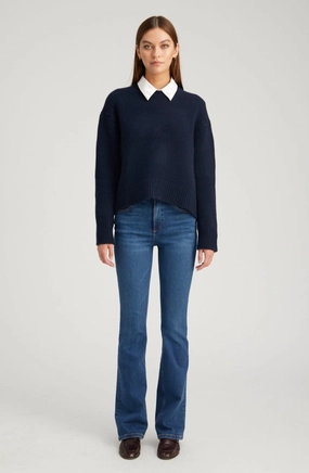 ReflectiveTrim Zero Waste Cut Pattern Gabrielle Micro Flare Denim