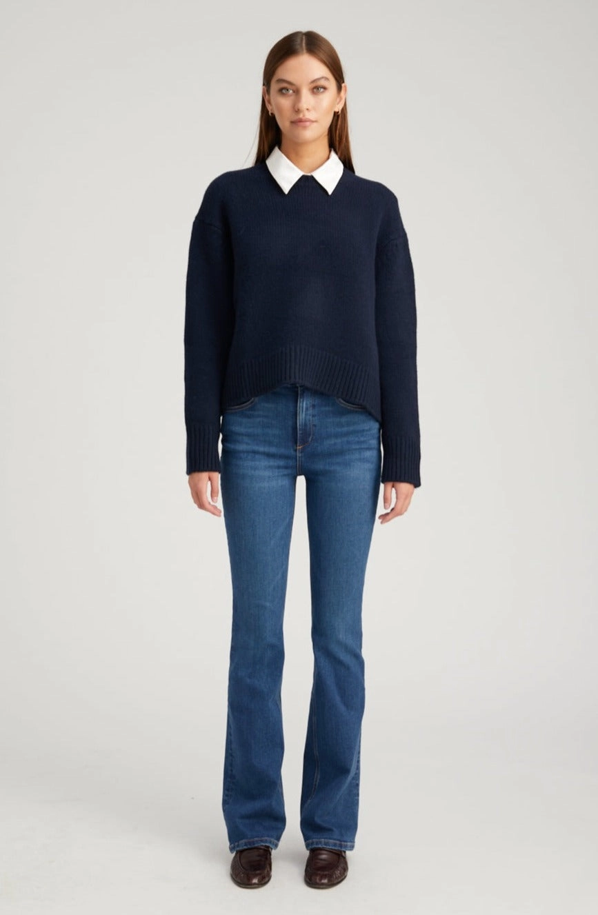 ReflectiveTrim Zero Waste Cut Pattern Gabrielle Micro Flare Denim