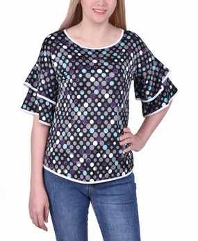 VentilatedMeshPaneling Petite Double Layer Elbow Sleeve Top