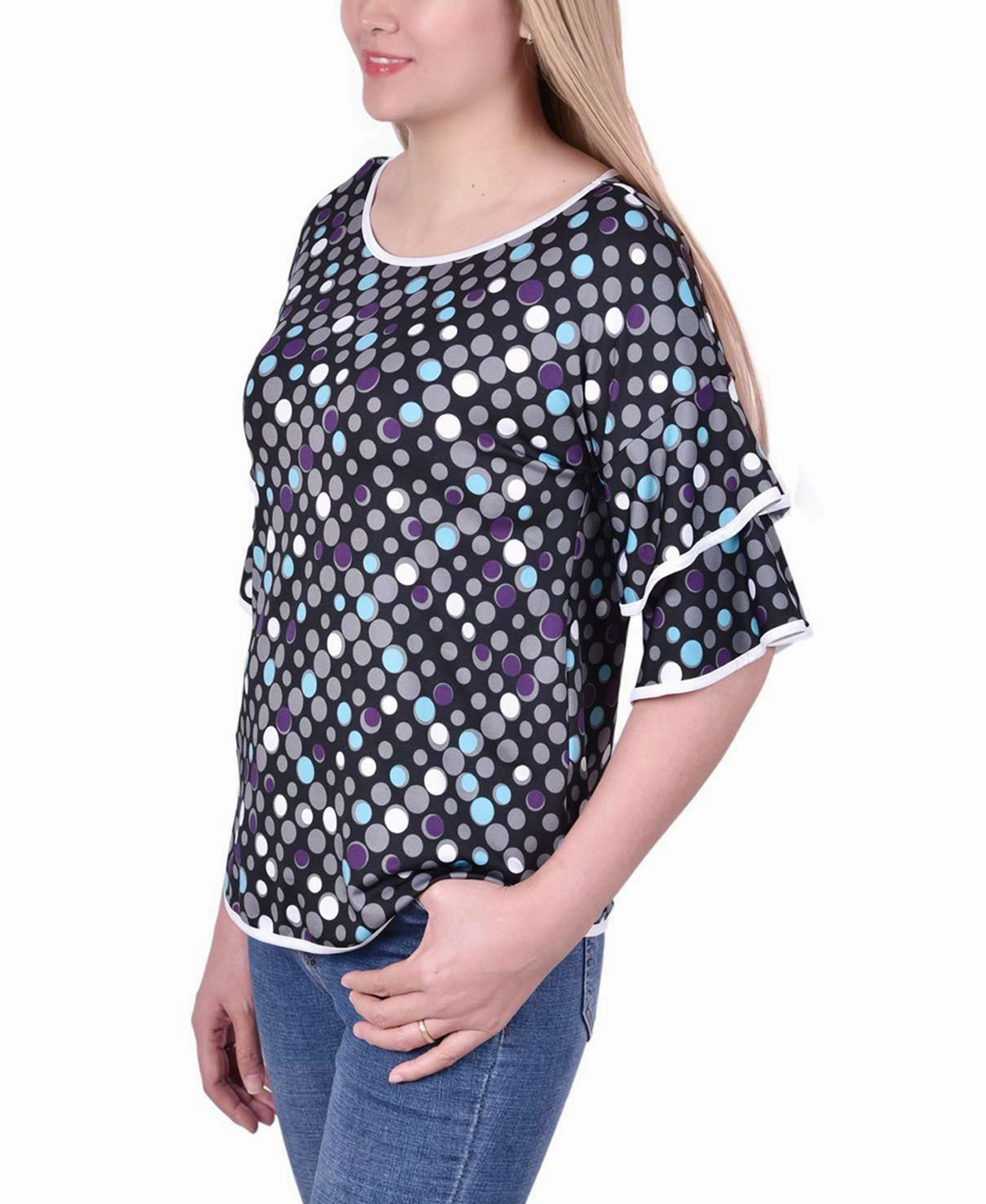 UV protection coating Double Needle Stitching Petite Double Layer Elbow Sleeve Top