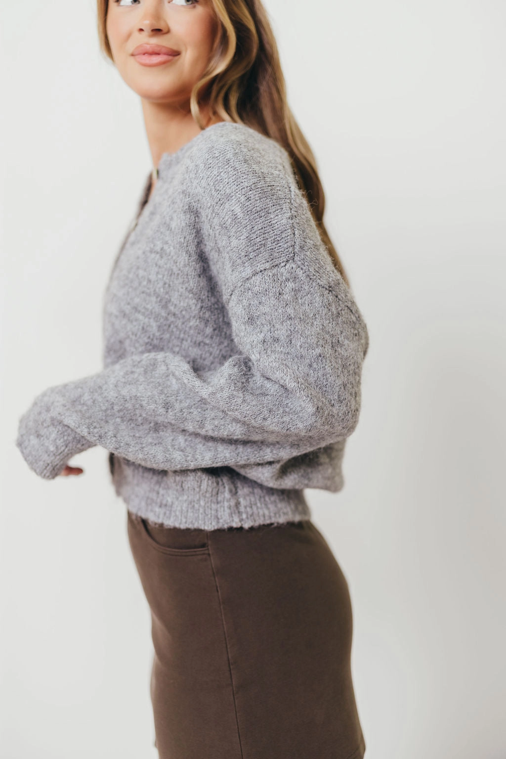 Airflow Weave Pattern Lucas Cardigan Top in Heather Grey