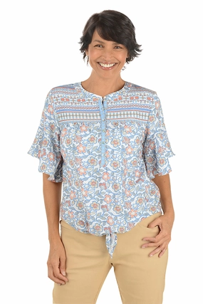 Boho Chic Ruffle Sleeve Tie-Front Blouse Formal Blouse