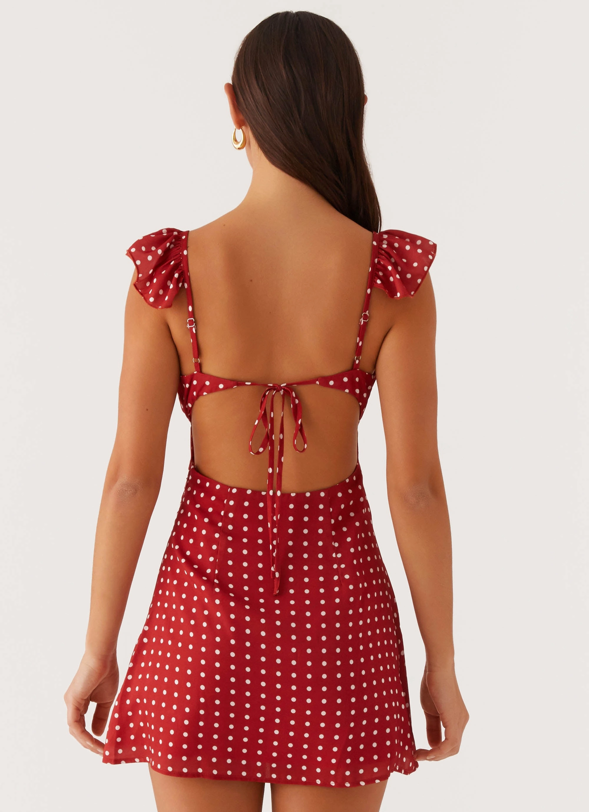 Adrina Ruffle Mini Dress - Red Polka Dot Bold Color