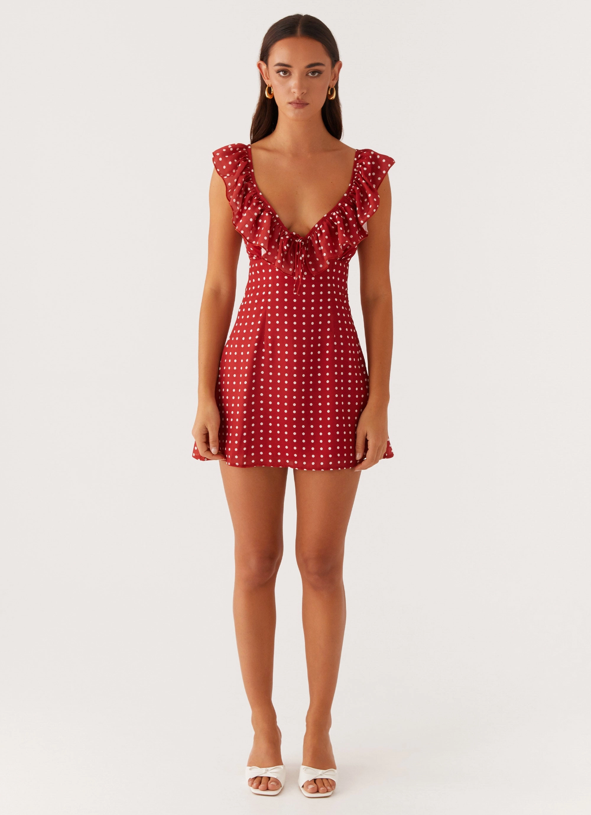 Statement-Piece garden wedding Adrina Ruffle Mini Dress - Red Polka Dot