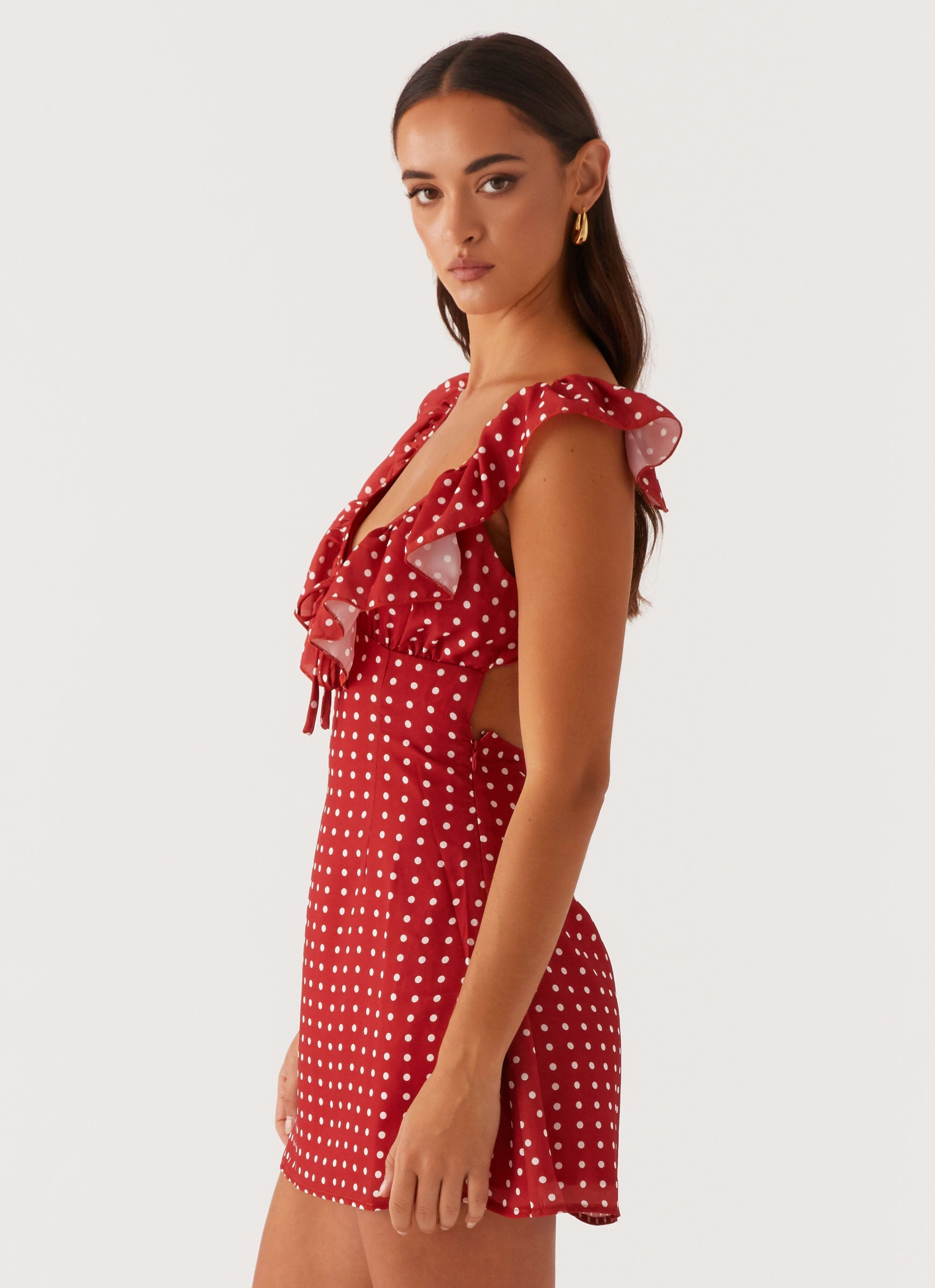 Everyday-Use Adrina Ruffle Mini Dress - Red Polka Dot