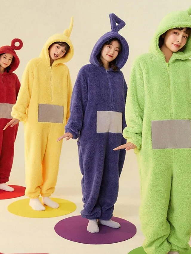 Adults' Kigurumi Pajamas Nightwear Alien Teletubbies Character Onesie Pajamas Flannel Cosplay For Men and Women Christmas Animal Sleepwear Cartoon Festival / Holiday Costumes