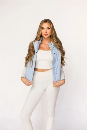 Viv Puffer Vest in Baby Blue SoftTouchFinish Workout Apparel