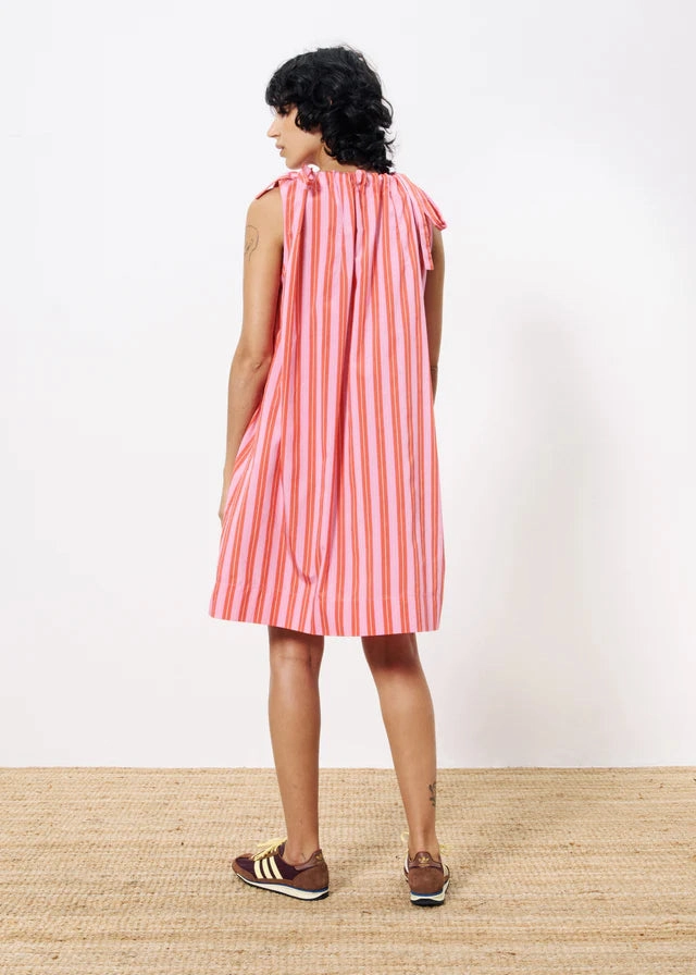 Minimalist Layering AELIA PINK STRIPED MINI DRESS